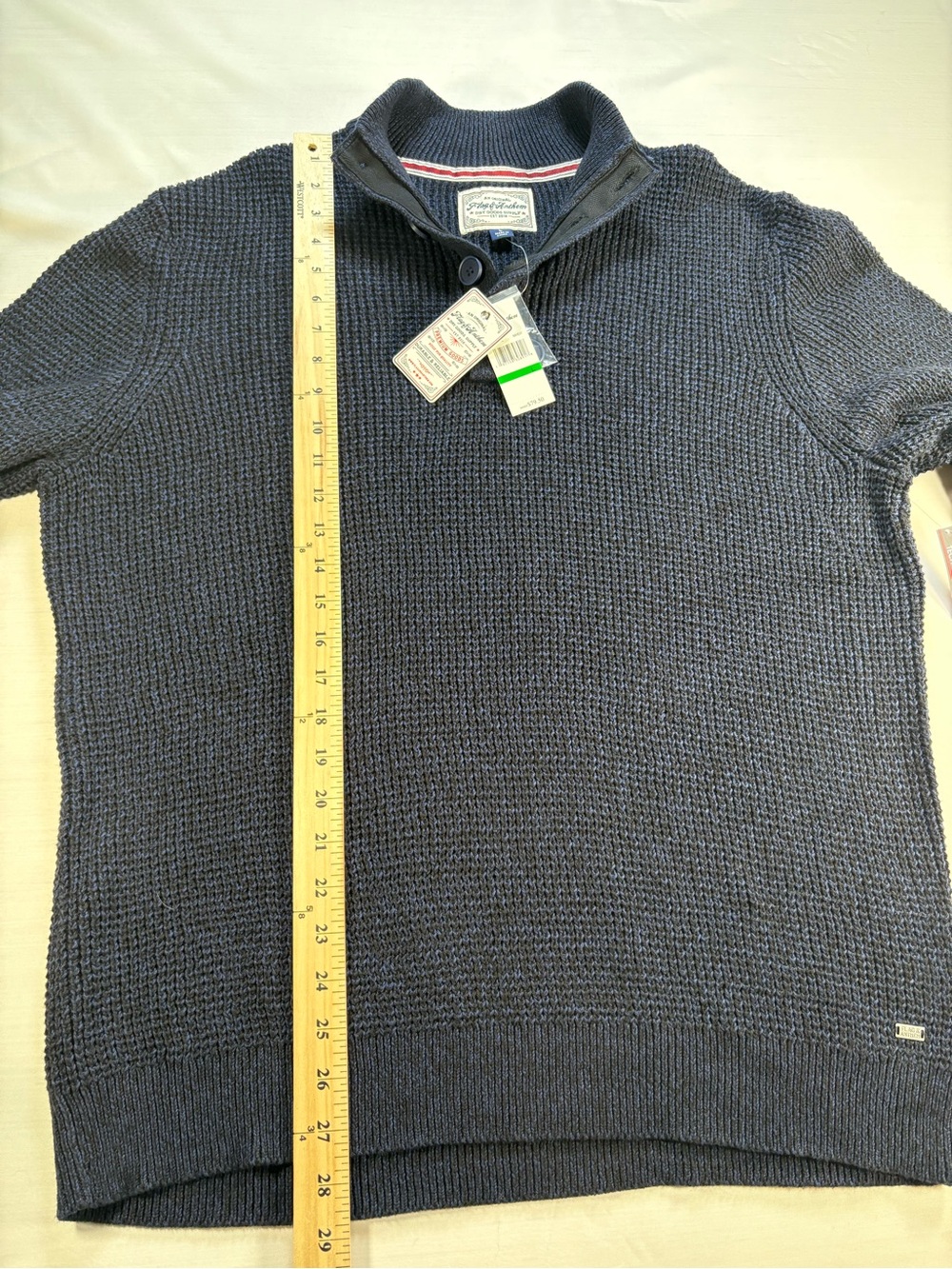 NWT Flag & Anthem Mens Size Large Blue Button Mock Neck Waffle Knit Sweater - Picture 7 of 8